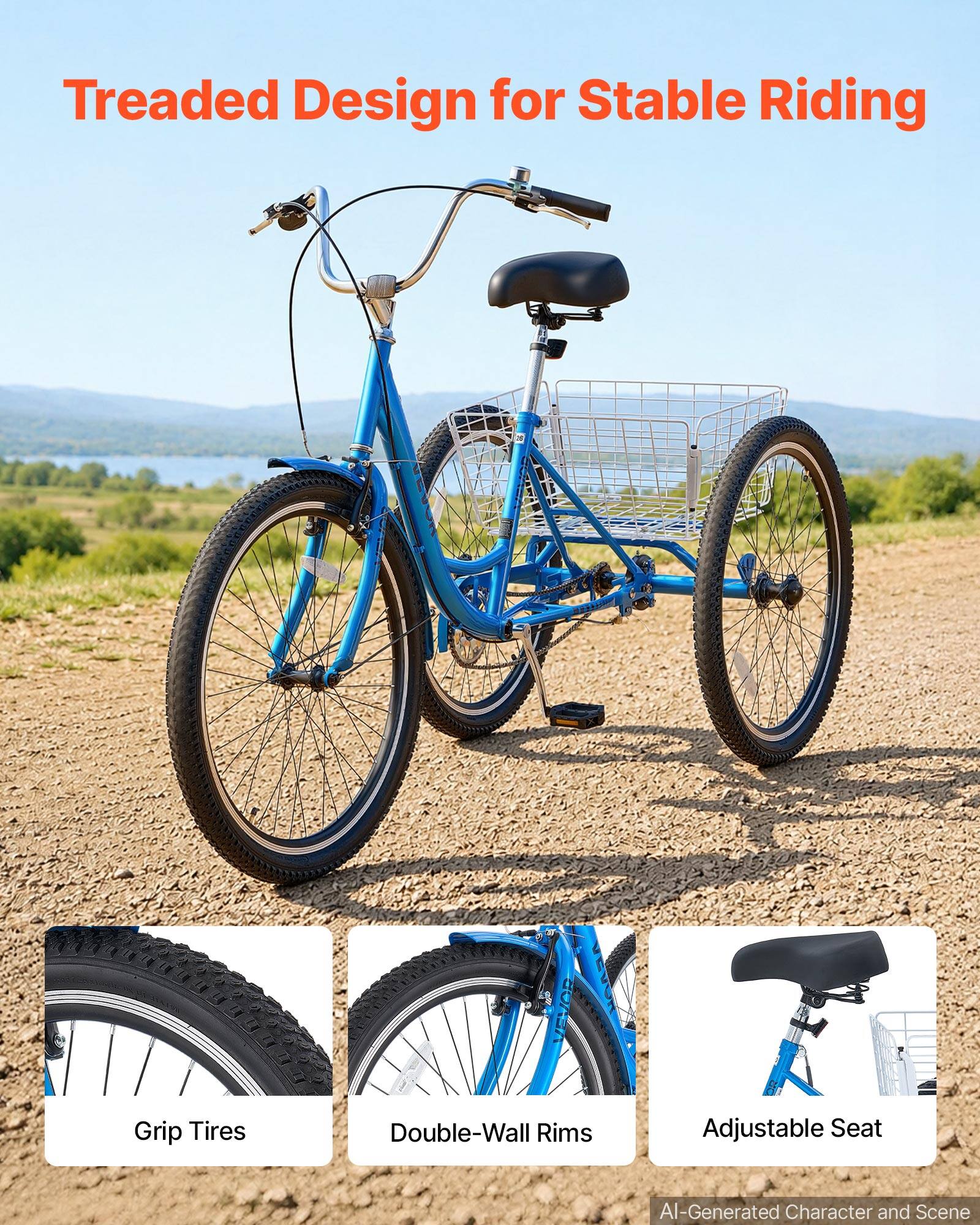 Treaded Design for Stable Riding

VEVOR

Grip Tires
Double-Wall Rims
Adjustable Seat

AI-Generated Character and Scene