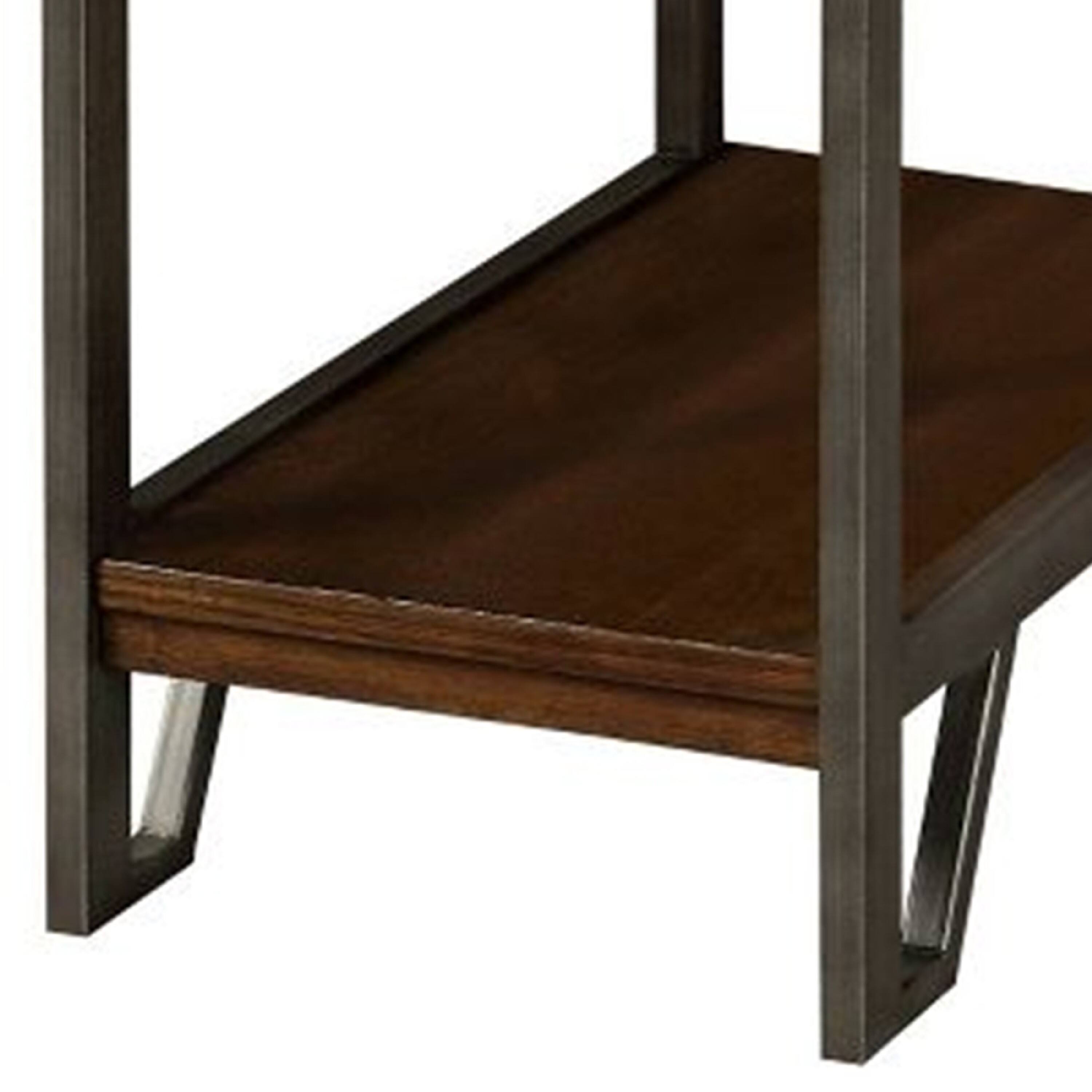 Alt View 3. Manhattan Lane - Rectangular Wood and Metal Side Table with USB Outlet, Brown and Gray - Brown and Gray.