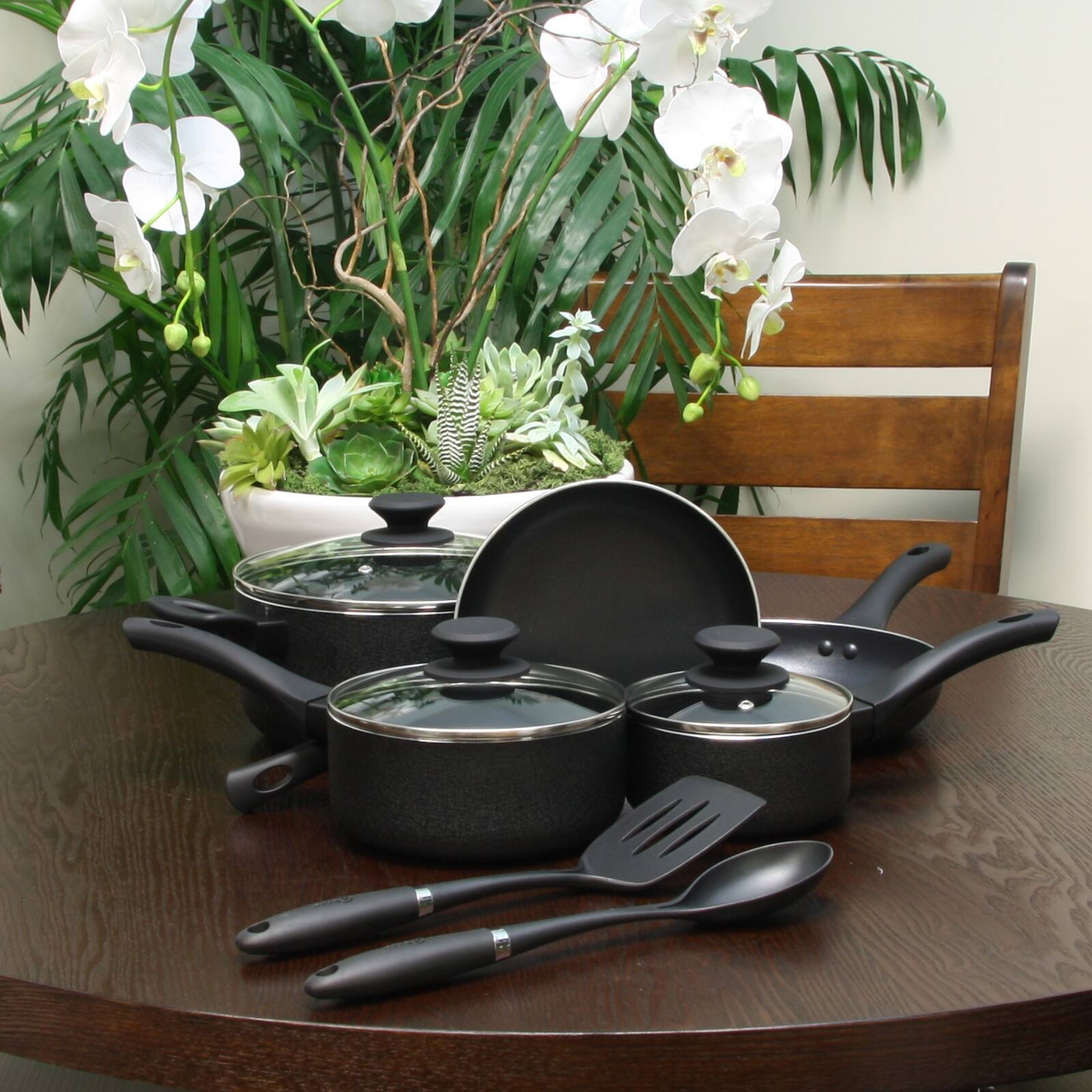 Alt View 1. Oster - Oster Ashford 10 Piece Aluminum Nonstick Cookware Set in Black - Black.