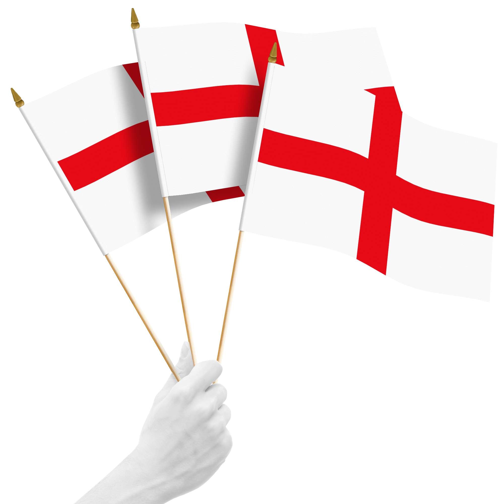 Front. G128 - 10-Pack 12 x 18 in England Handheld Stick Flags - White and Red.