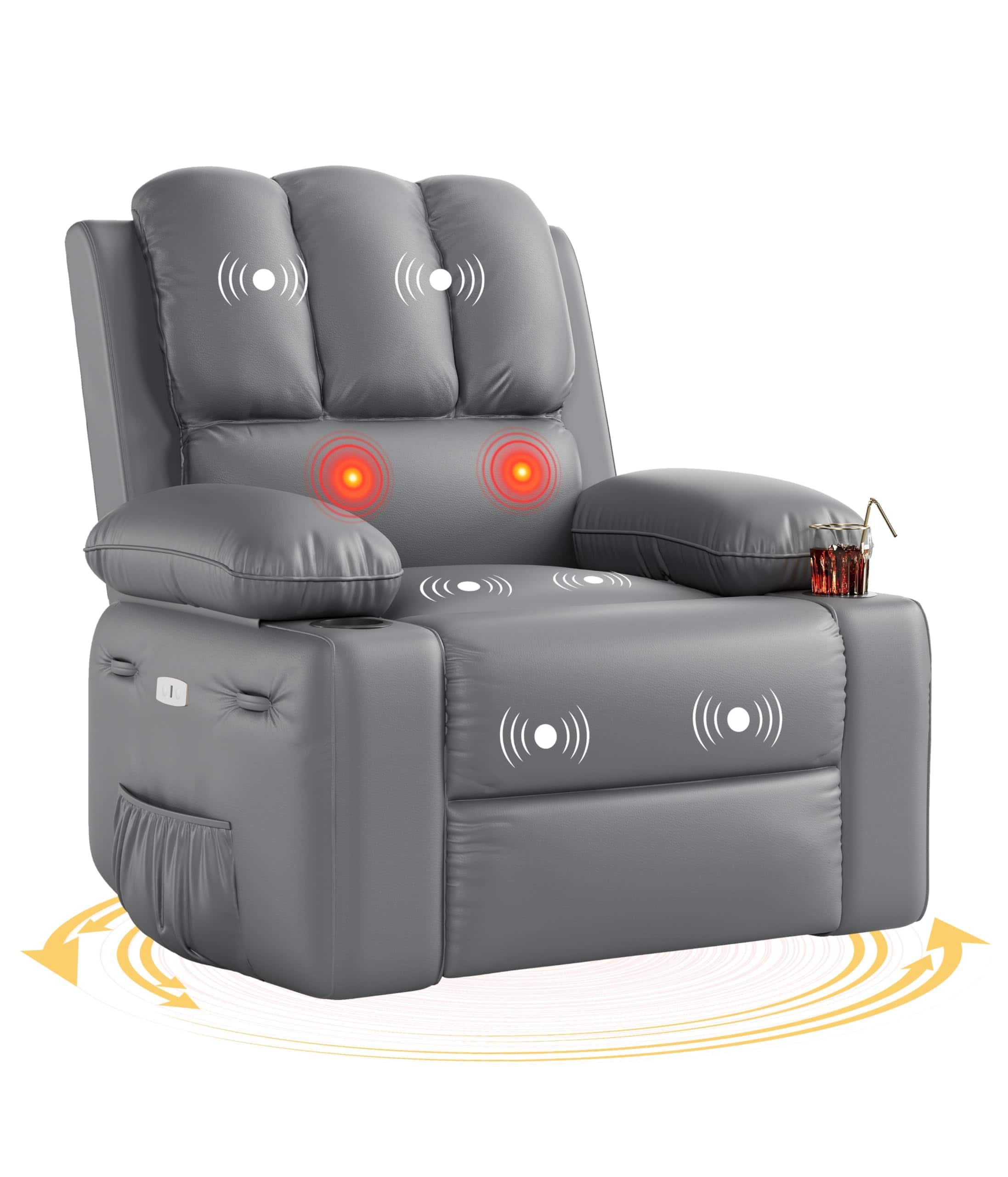 Babevy - 37.4" Electric Power Recliner with Heat and Massage, Recliner Chair 22" Seat with Cup Holders - Gray