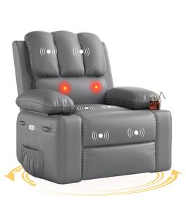 Babevy - 37.4" Electric Power Recliner with Heat and Massage, Recliner Chair 22" Seat with Cup Holders - Gray