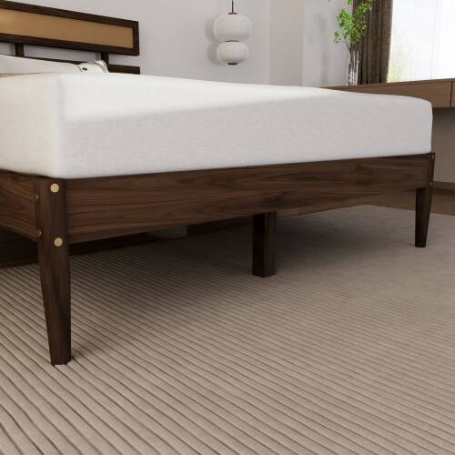 Alt View 4. Winado - Rattan Bed Frame with Headboard Boho Wooden Platform Panel Bed with Underbed Storage for Bedroom No Box Spring Needed - Brown.