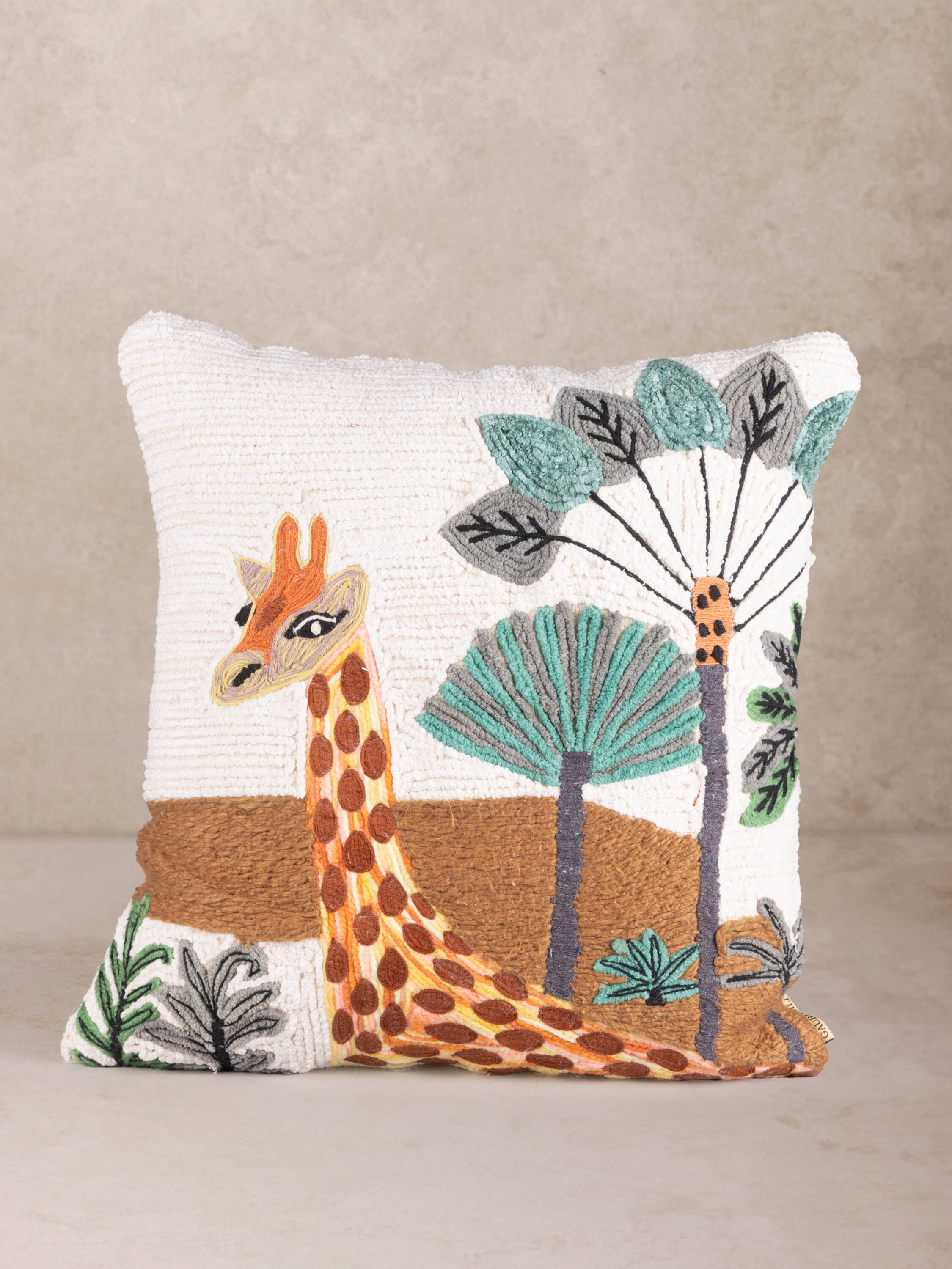 Front. GAURI KOHLI - Giraffe Pillow - Multicolored.