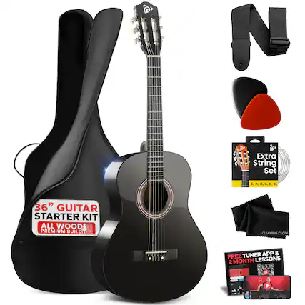 36" Guitar Starter Kit All Wood Premium Build
Extra String Set E, A, D, G, B, E
Cleaning Cloth
Free Tuner App & 2 Month Lessons