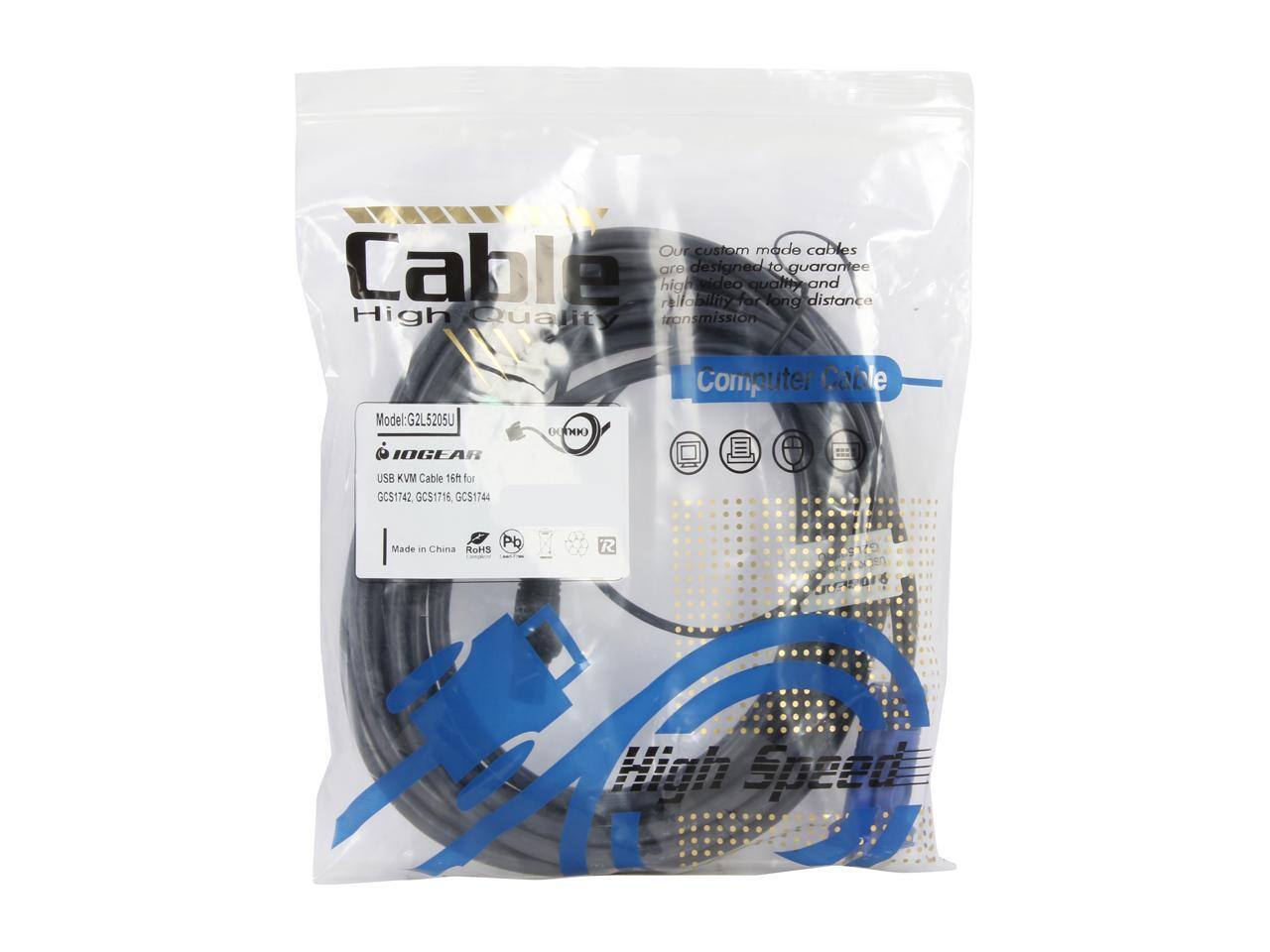 Our custom-made cables are designed to guarantee high-quality and reliability for long-distance high-quality transmission.

Model: G2L5205U  
IOGLAR USB KVM Cable 16ft for GC51742, GCS1716, GCS1744, N DUD40  
Computer Cable  
Made in China  
RoHS  
High Speed