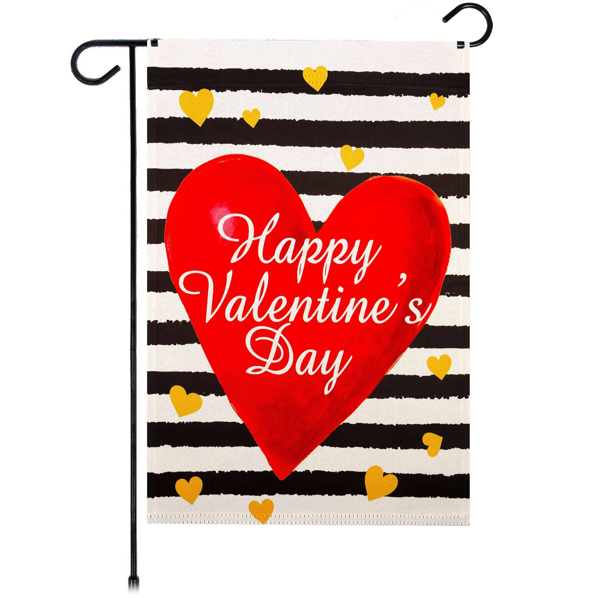 G128 - Valentine's Day Striped Heart Garden Flag 12 x 18 in Double-Sided - Red