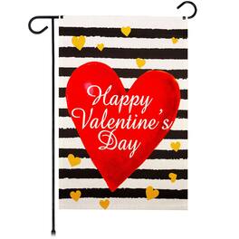 G128 - Valentine's Day Striped Heart Garden Flag 12 x 18 in Double-Sided - Red