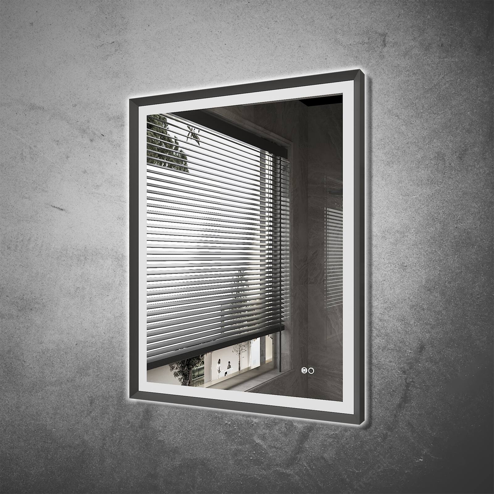 Back. WELLFOR - 28 in W x 36 in. H Rectangular Single Aluminum Framed Anti-Fog LED Light Wall Bathroom Vanity Mirror - Matte Black.