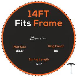 Soozier - Trampoline Replacement Mat, Fits 14' Trampoline with 80 V Hooks & 5.5" Springs, Trampoline Mat - Orange