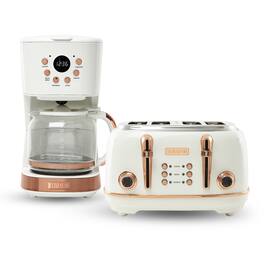 Haden - Heritage 4 Slice Wide Slot Toaster & 12 Cup Coffee Maker, Ivory & Copper - Ivory, Copper