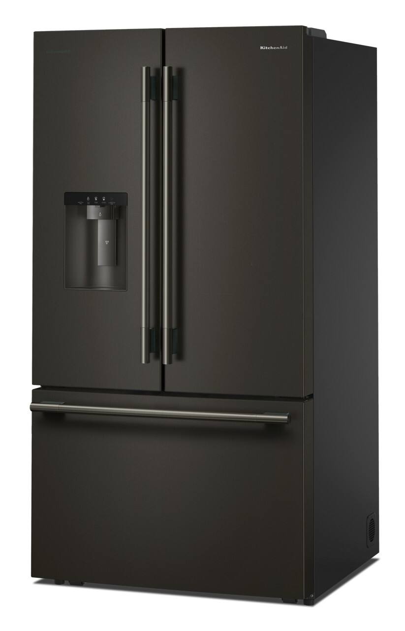 Left. KitchenAid - 30 Cu. Ft. French Door Refrigerator with Exterior Water and Ice - Black Ore.
