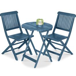 Best Choice Products - 3-Piece Acacia Wood Bistro Set, Folding Patio Furniture w/ 2 Chairs, Table - Slate Blue