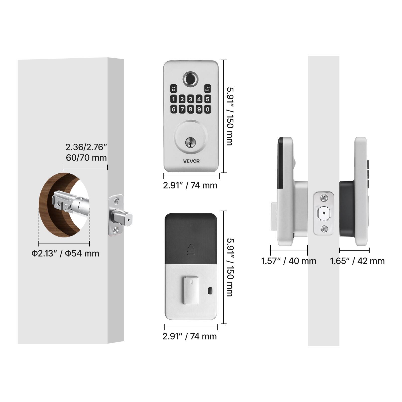 2.36/2.76" 60/70 mm  
2.91" / 74 mm  
5.91" / 150 mm  
1.57" / 40 mm  
1.65" / 42 mm  
2.13" / 54 mm