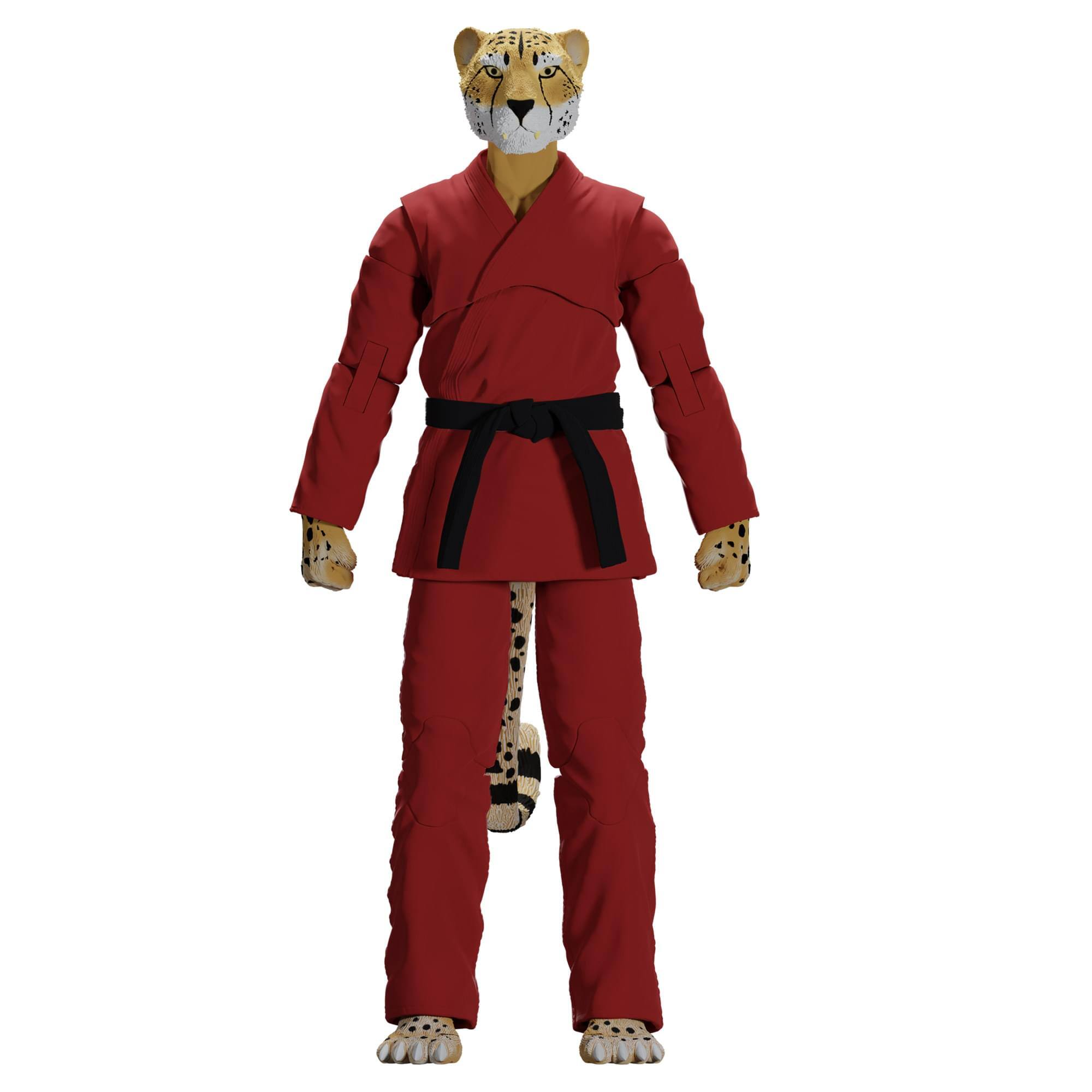 Alt View 1. Icon Heroes - Zoo Jitsu Fighters 6 Inch Action Figure | Chico the Cheetah with Red Gi - Red.