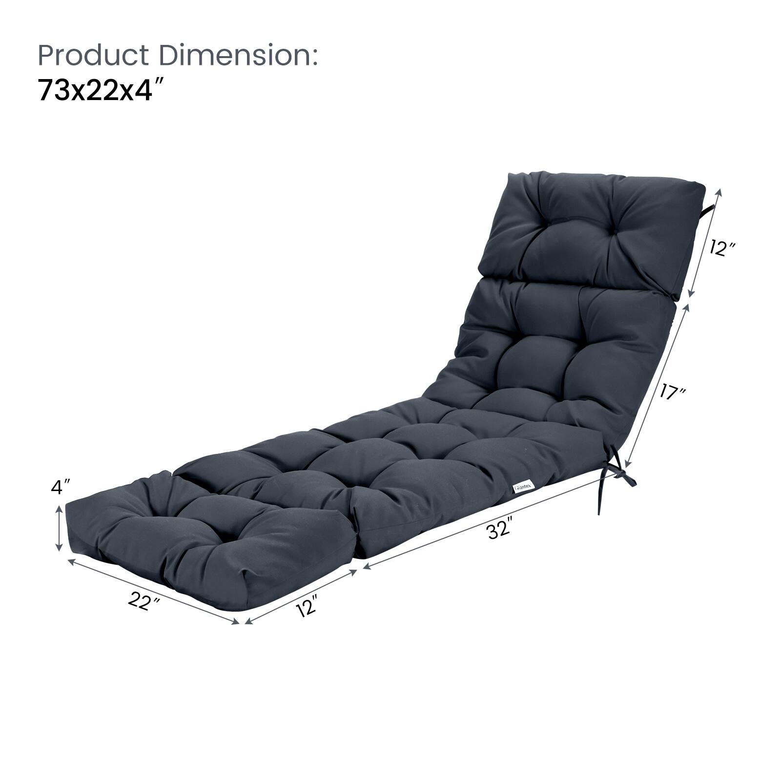 Product Dimension: 73x22x4"  
12"  
17"  
4"  
32"  
22"  
12"