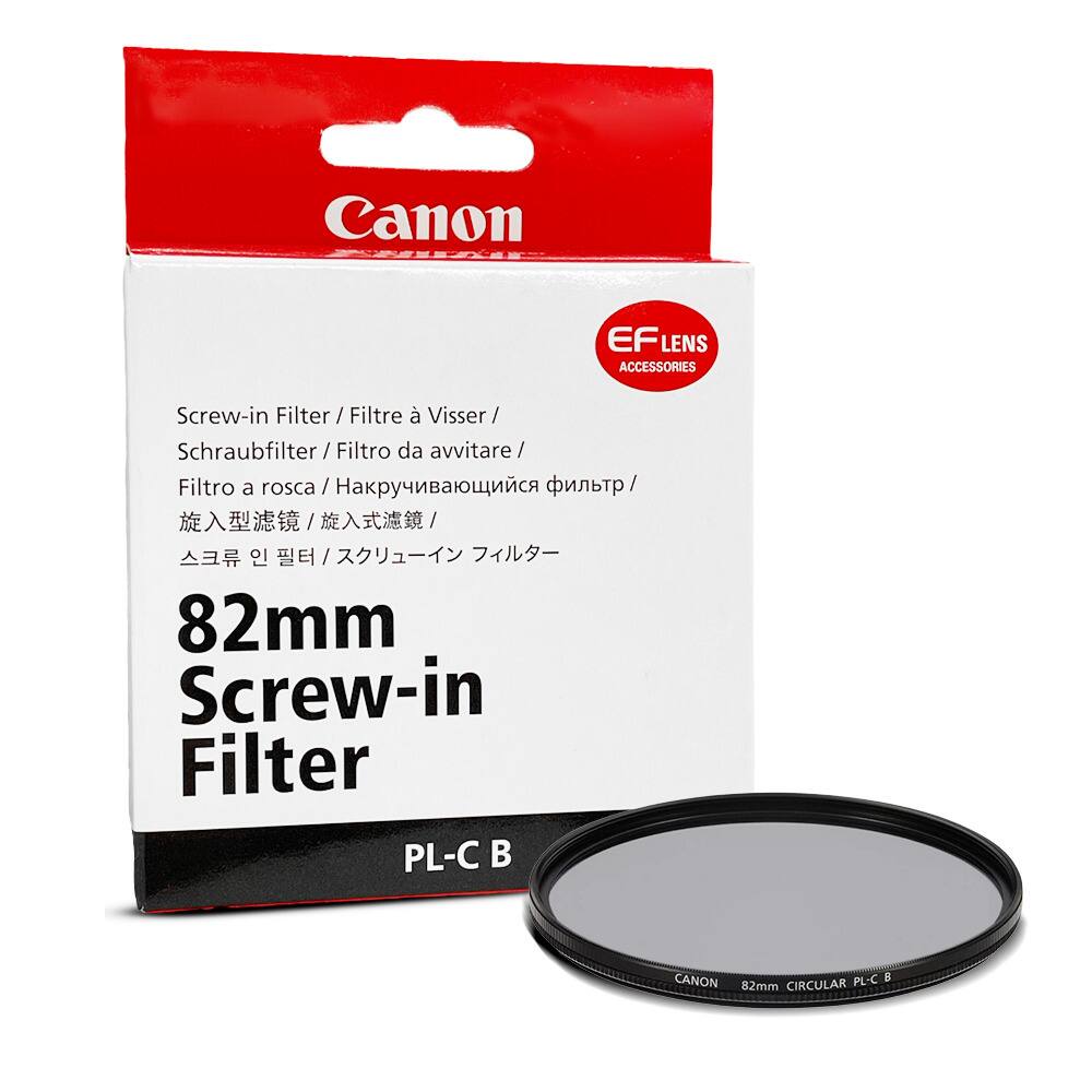 Canon EF Lens Accessories  
Screw-in Filter / Filtre à Visser / Schraubfilter / Filtro da avvitare / Filtro a rosca / 旋入型滤镜 / 旋入式滤镜 / 스크류 인 필터 / スクリューアインフィルター  
82mm Screw-in Filter  
PL-C B  
CANON 82mm CIRCULAR PL-C B