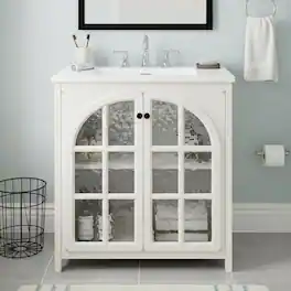Loheer - 2.58 ft Bathroom Vanity with Ceramic Sink, Rustic Cabinet for Small Bathrooms - Antique White