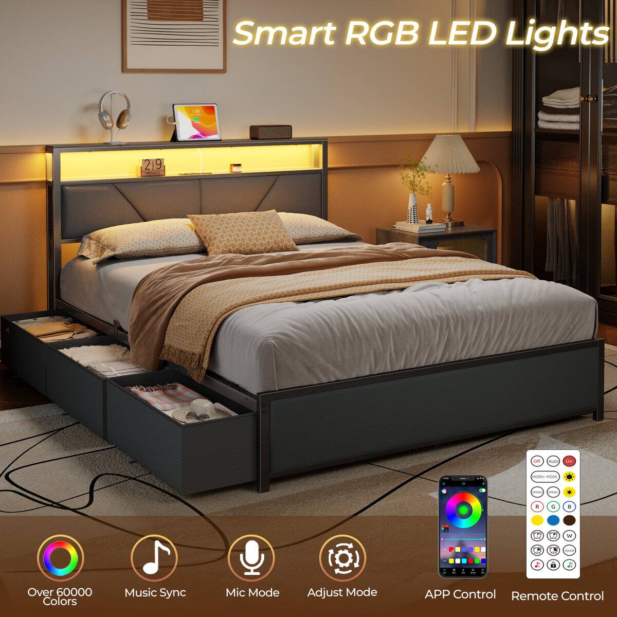 Smart RGB LED Lights

- Over 60000 Colors
- Music Sync
- Mic Mode
- Adjust Mode
- APP Control
- Remote Control
