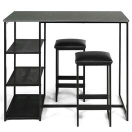 Gymax - 3 Piece Pub Set Industrial Style Faux Marble Top Table and 2 Stools Dining Set - Black