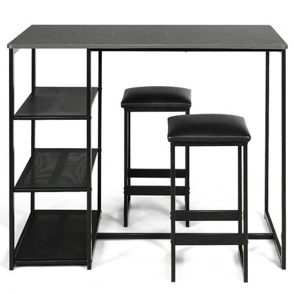Front. Gymax - Gymax 3 Piece Pub Set Industrial Style Faux Marble Top Table and 2 Stools Dining Set - Black.