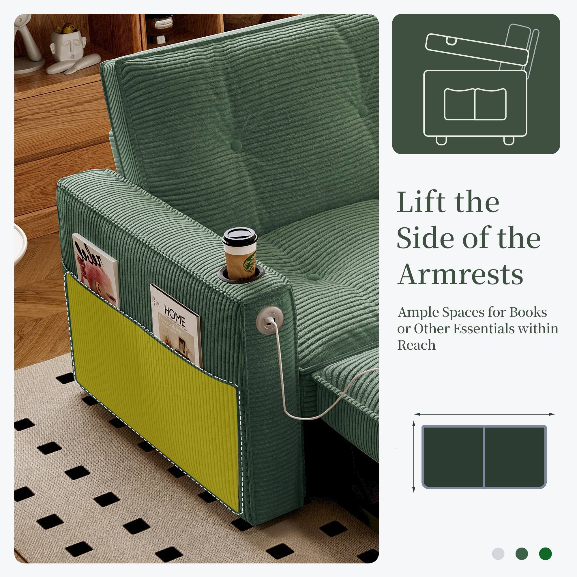 Lift the Side of the Armrests  
Ample Spaces for Books or Other Essentials within Reach