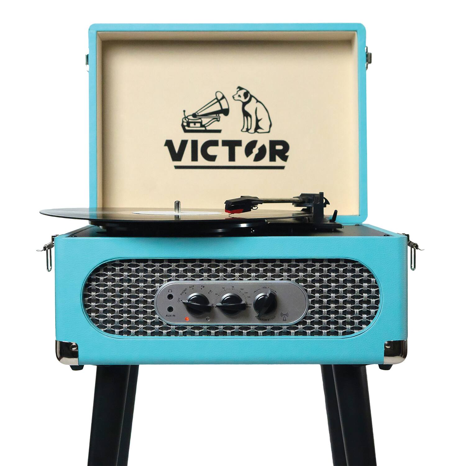 Alt View 6. Victor Audio - Andover 5-in-1 Music Center with Chair-Height Legs and Bluetooth Function - Turquoise.