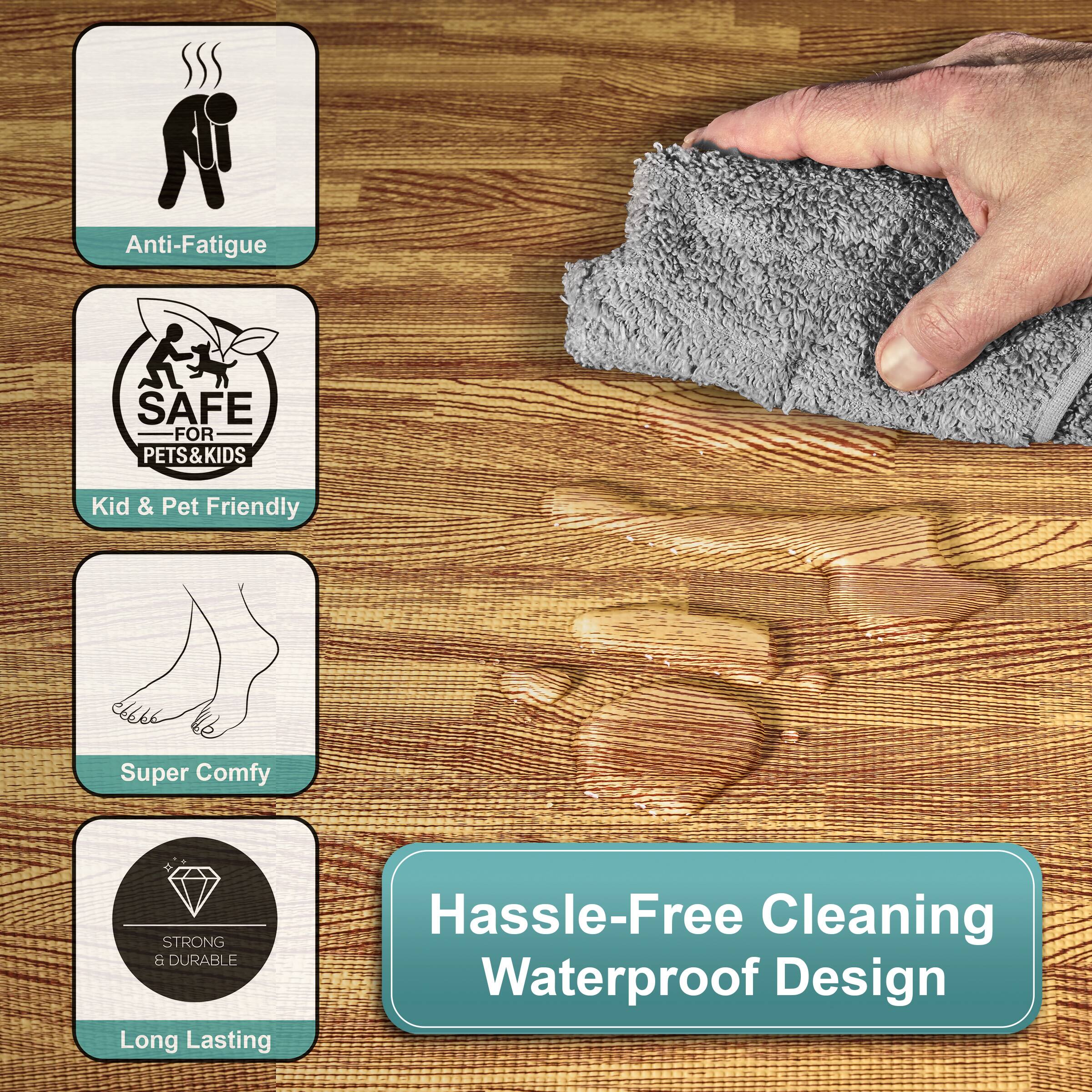 - Anti-Fatigue
- SAFE FOR PETS&KIDS
- Kid & Pet Friendly
- Super Comfy
- STRONG & DURABLE
- Long Lasting
- Hassle-Free Cleaning Waterproof Design