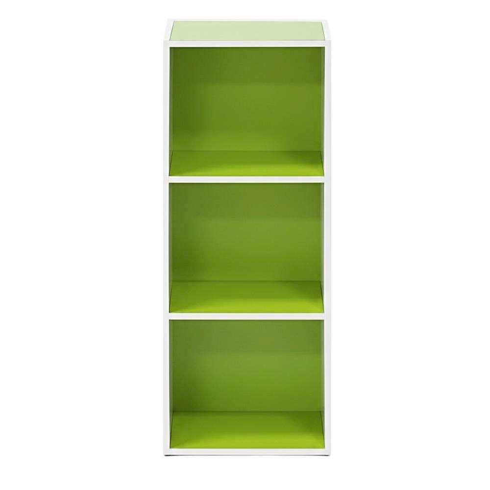Back. FurniFact - White/Green 3-Tier Open Shelf Bookcase with Ample Storage and Modern Design - Brown.