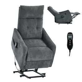 Kadyn - Power Lift Recliner Chair, Single Motor Massage & Heat, USB Port, 155° Recline, Chenille Fabric - Gray