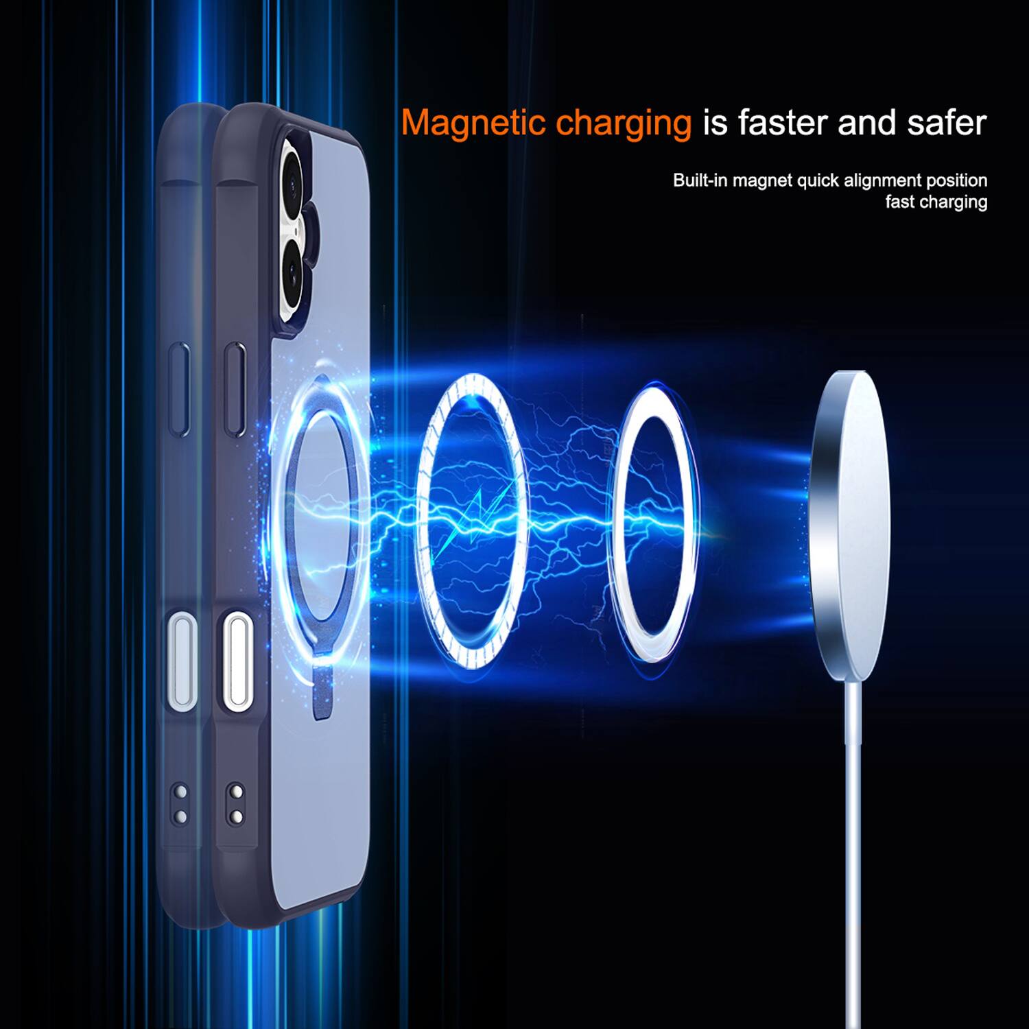 Magnetic charging is faster and safer. Built-in magnet quick alignment position fast charging.