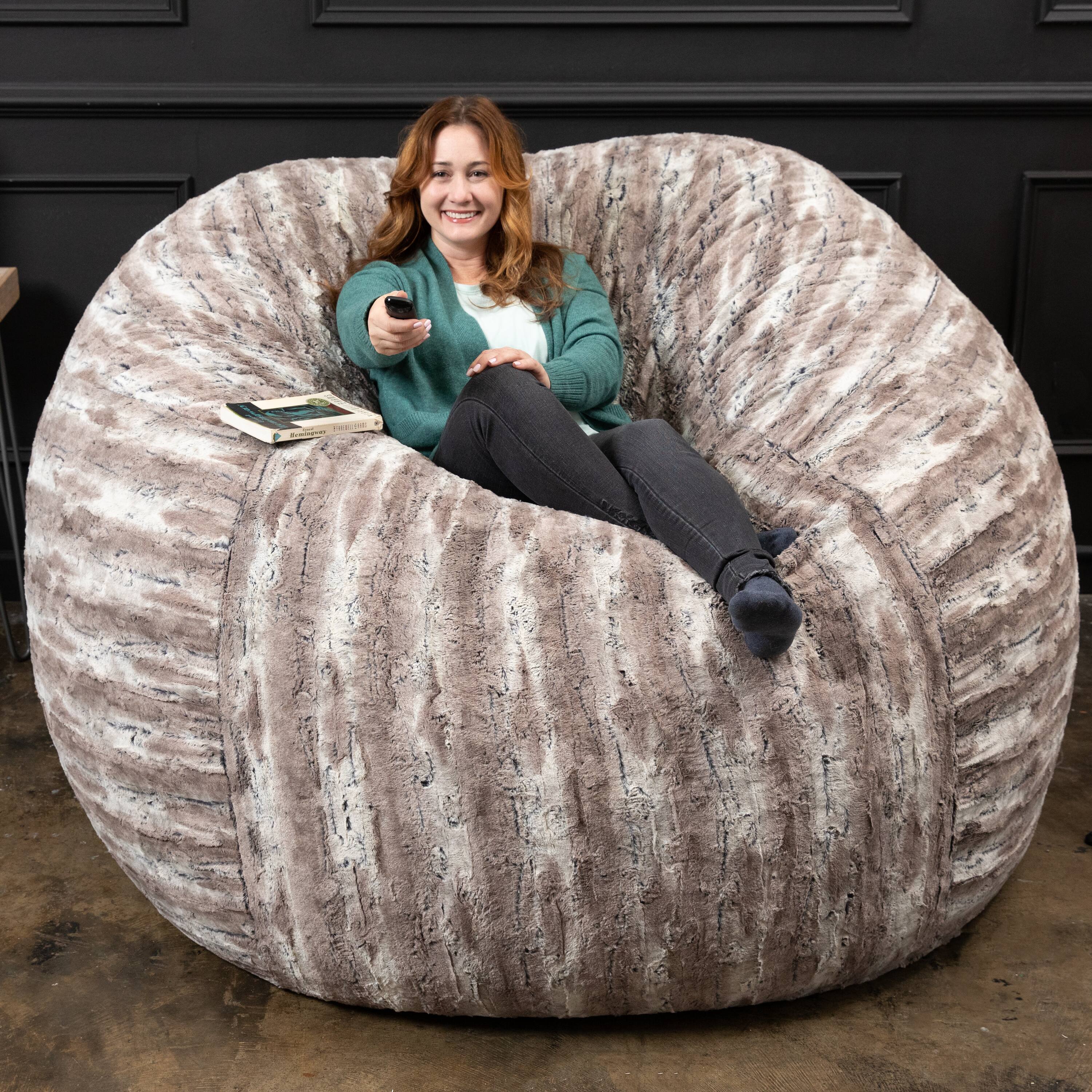 Back. Jaxx - Jaxx Saxx 6 Foot Giant Bean Bag Chair - Luxe Faux Fur, Mountain Fox - Faux Fur - Mountain Fox.