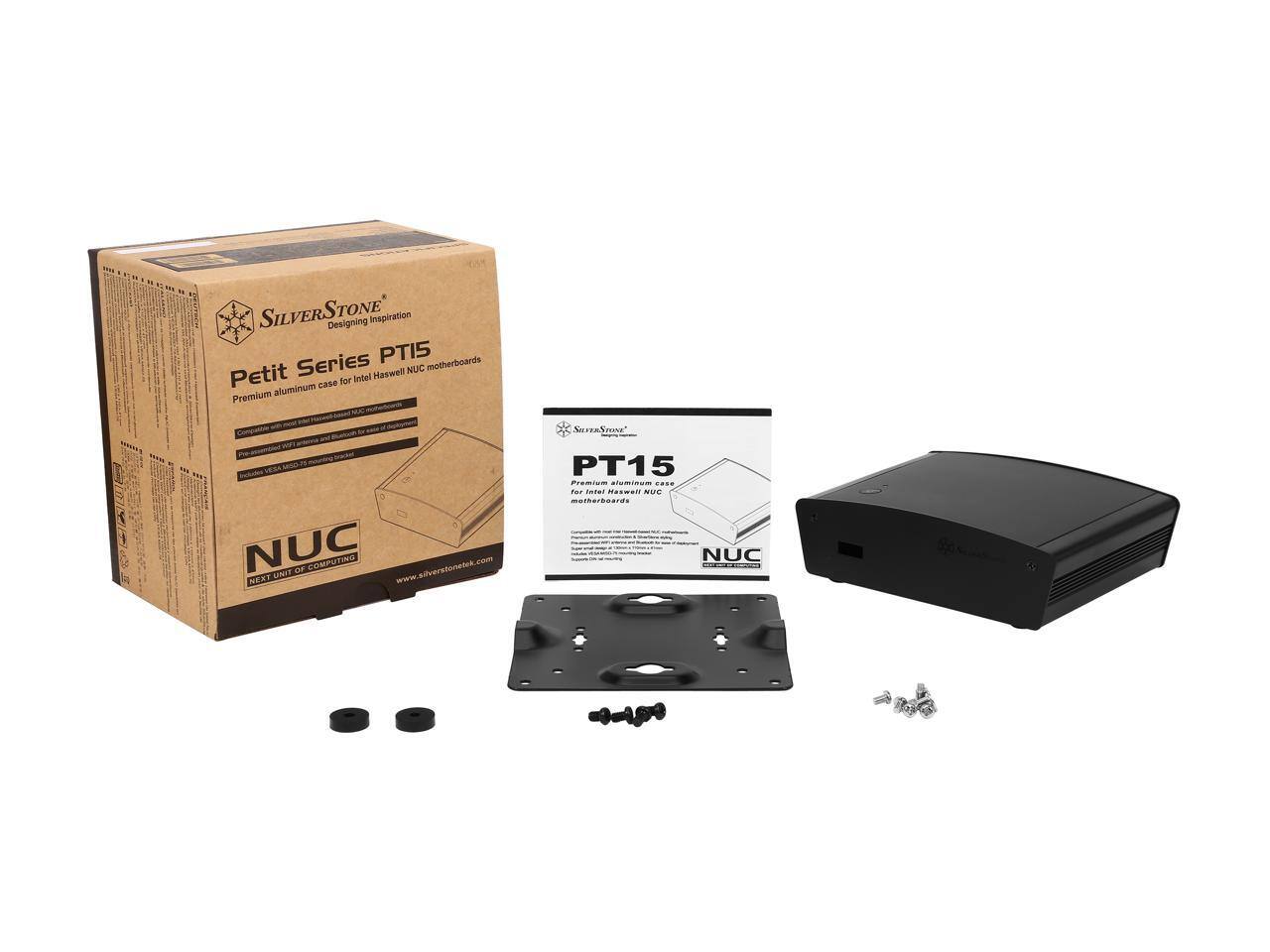 SILVERSTONE STONE Inspiration Designing Series PT15 motherboards Haswell NUC Petit aluminum case for Intel Premium 18 - e VESA NUC LINIT aF COMPUTING EN www.silverstonetek.com NEXT UEASPONE PT15 noo- .... fo Auter naswan NUE marharboards NUC