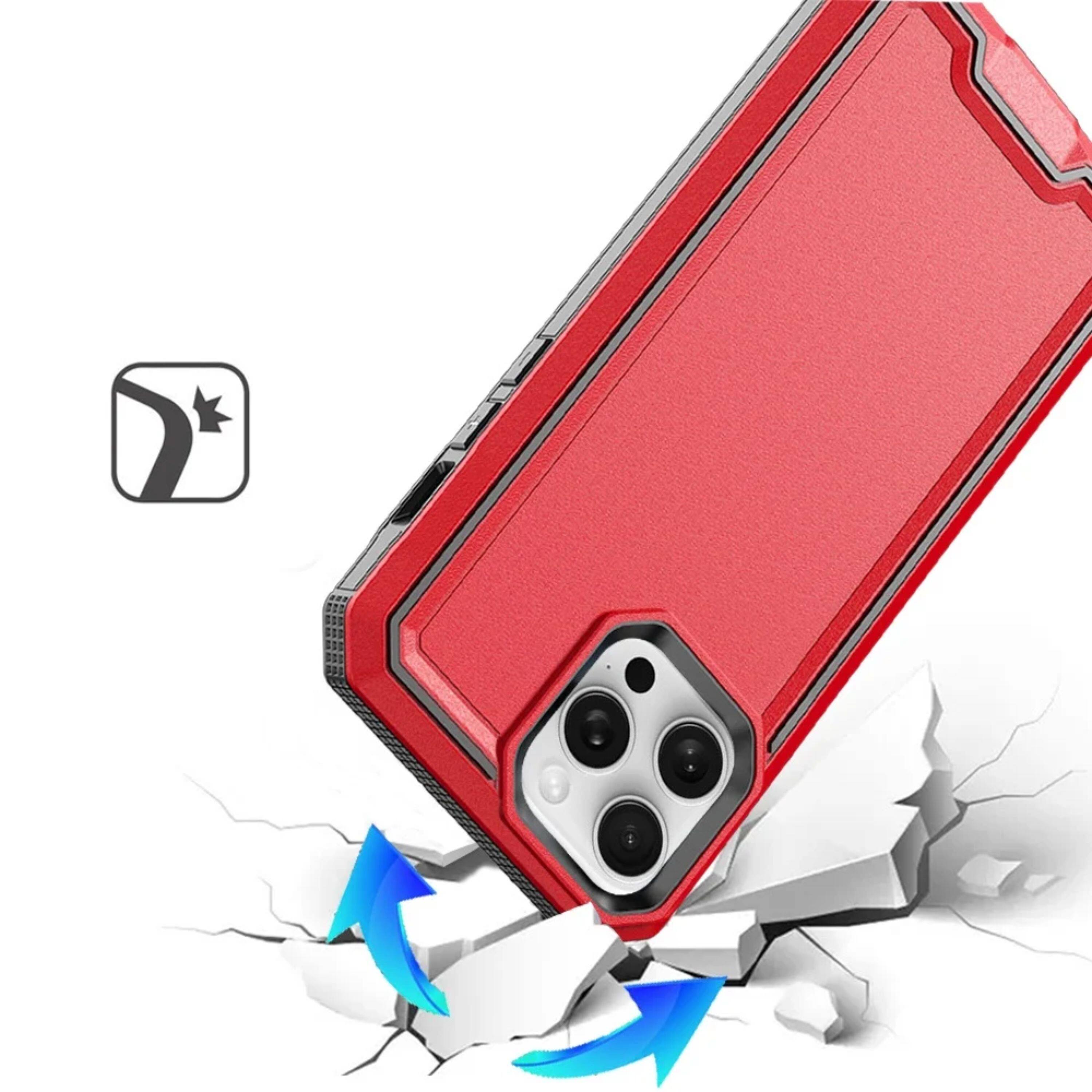Angle. Kitcheniva - Shockproof Dual Layer Protection Phone Case With 2 Pcs Tempered Glass For iPhone 15 Pro Max Red - Red.