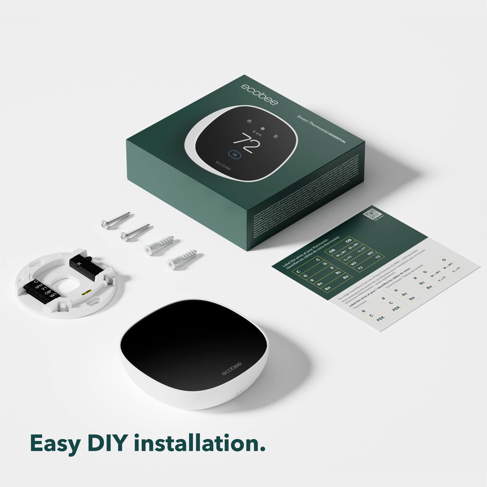 ecobee Smart Thermostat with Remote Sensor Kit - Easy DIY Installation.