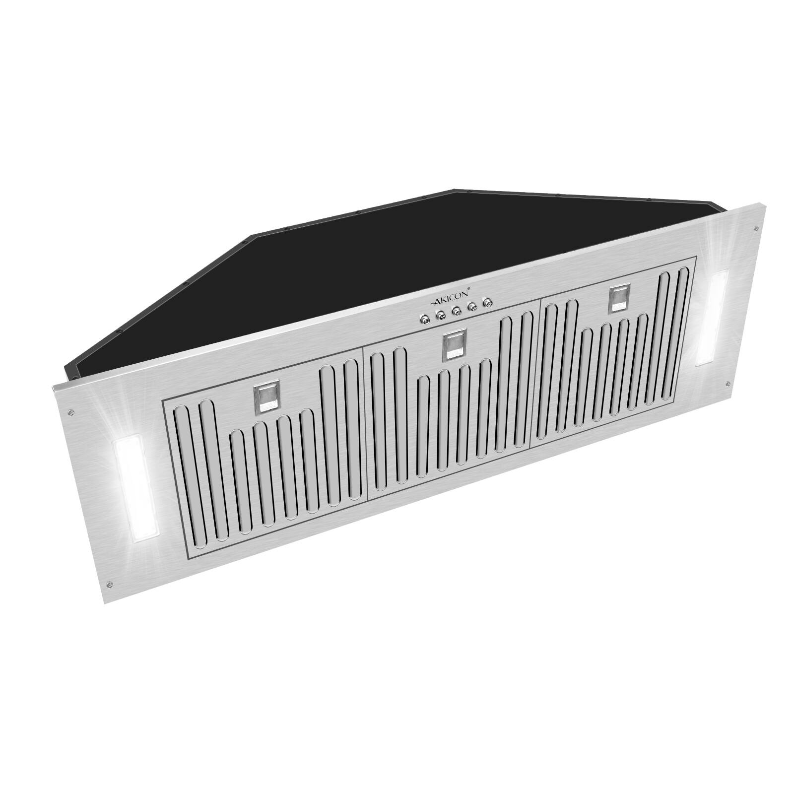 Angle. Akicon - Akicon 36 in. 3-Speeds 600 CFM Range Hood Insert Dishwasher Safe Filters with 2 LED Lights - Stainless steel.