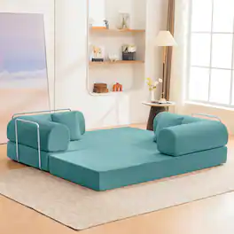 Brick Attic - 4-in-1 Folding Convertible Floor Sofa Bed, 78 Inch Oversized Modern Fabric Boneless Couch for Living Room Bedroom Lounge - Sea FOAM