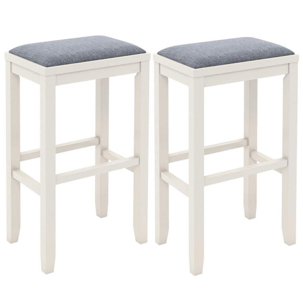 Kadyn - 2 Pcs 31 In Upholstered Bar Stool Set with Solid Rubber Wood Frame and Footres- for Kitchen Island - White