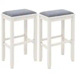 Kadyn - 2 Pcs 31 In Upholstered Bar Stool Set with Solid Rubber Wood Frame and Footres- for Kitchen Island - White