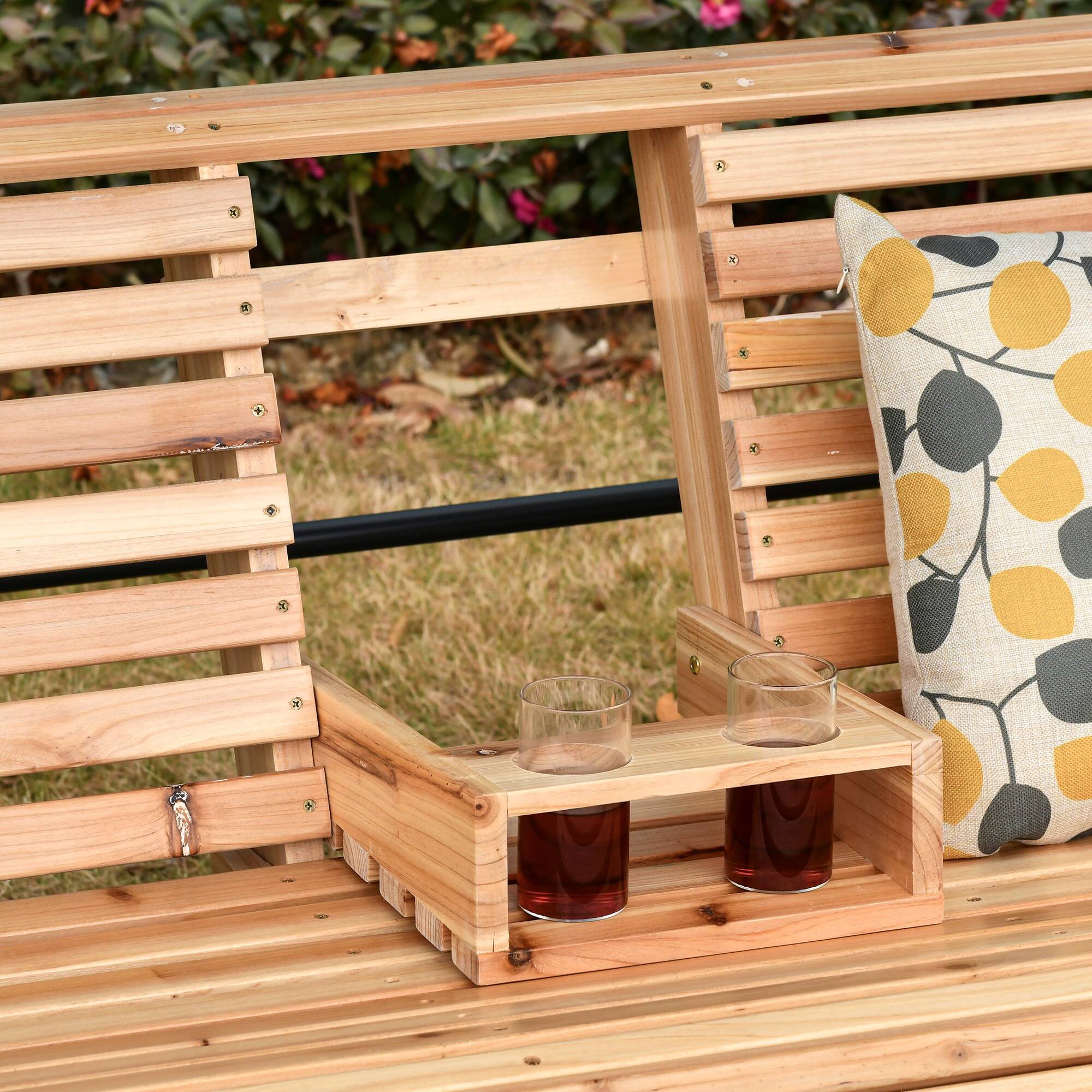 Alt View 4. Outsunny - Outsunny 3-Seater Wooden Porch Swing Patio Swing Bench with Folding Coffee Table.