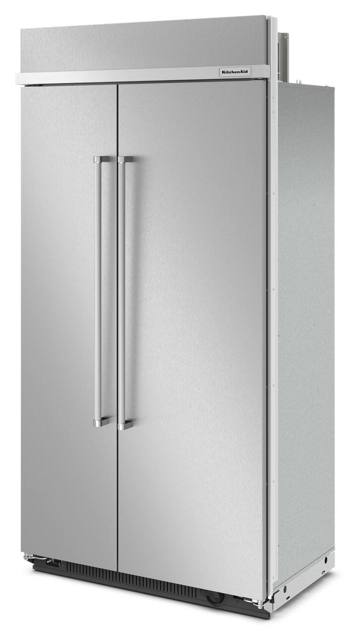 Left. KitchenAid - 25.5 Cu. Ft. Side-by-Side Refrigerator with Under-Shelf Prep Zone - Stainless Steel with PrintShield Finish.