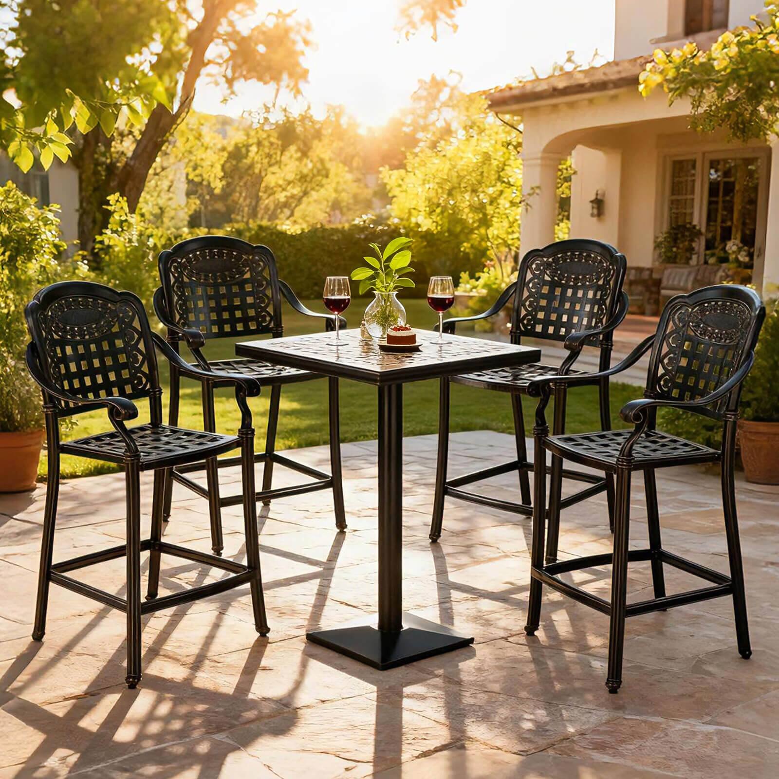 Alt View 3. Costway - Costway 25.5" Outdoor Bar Stool Set of 2 with Ergonomic Back, Arms & Footrest for Garden - Copper.