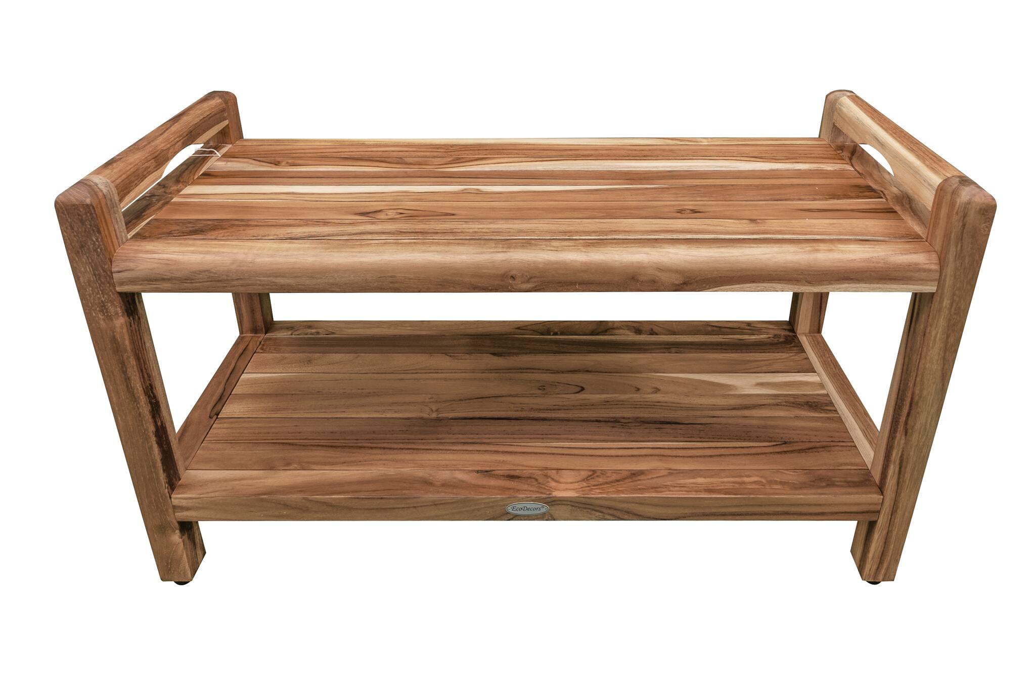Back. EcoDecors - EcoDecors EarthyTeak Classic 35" Shower Bench With Shelf And LiftAide Arms - EarthyTeak.