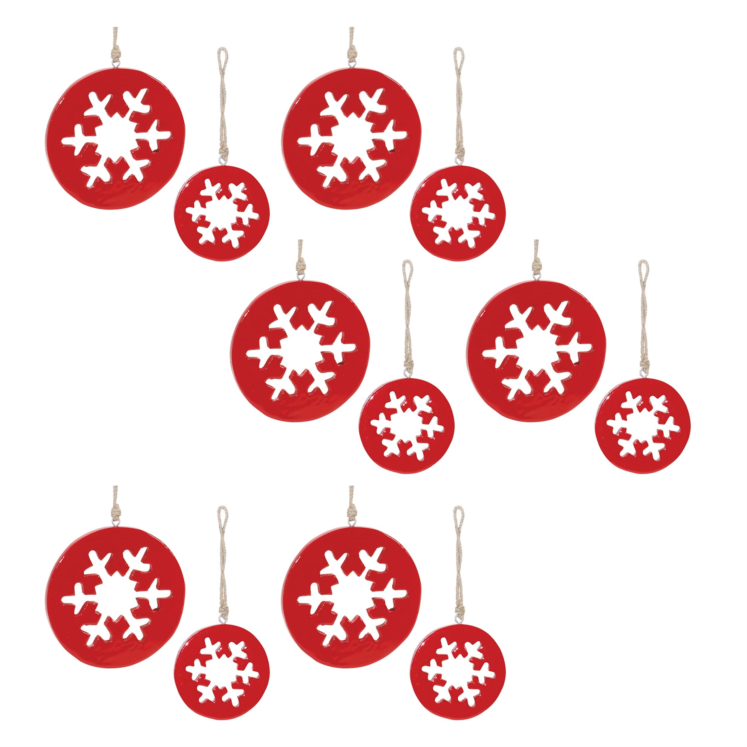 Alt View 2. BreeBe - Red Wood Snowflake Cut-Out Ornament (Set of 12) - Red.
