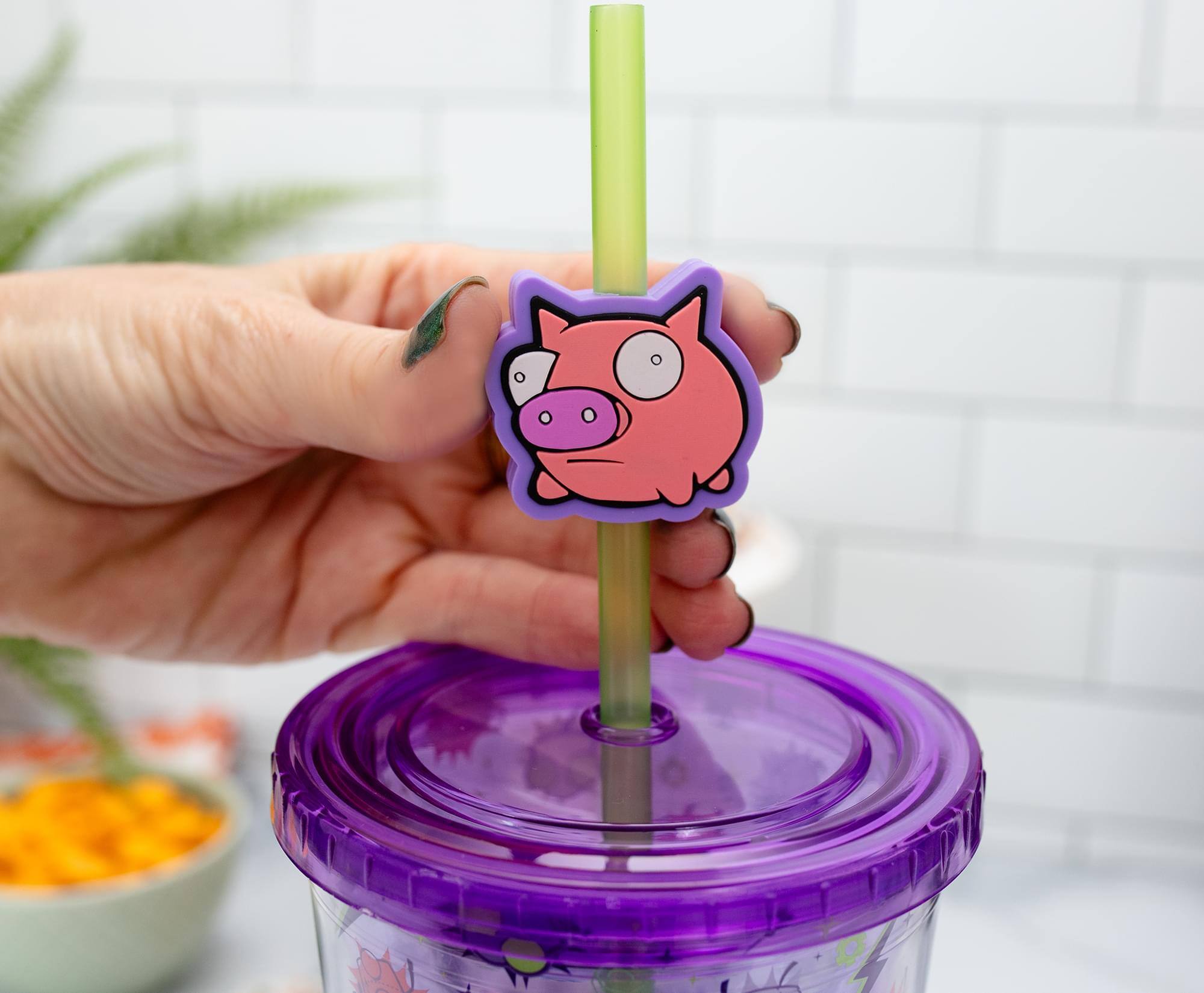 Alt View 3. Silver Buffalo - Invader Zim GIR Plastic Carnival Cup With Lid and Straw Topper | Holds 24 Ounces - Purple.