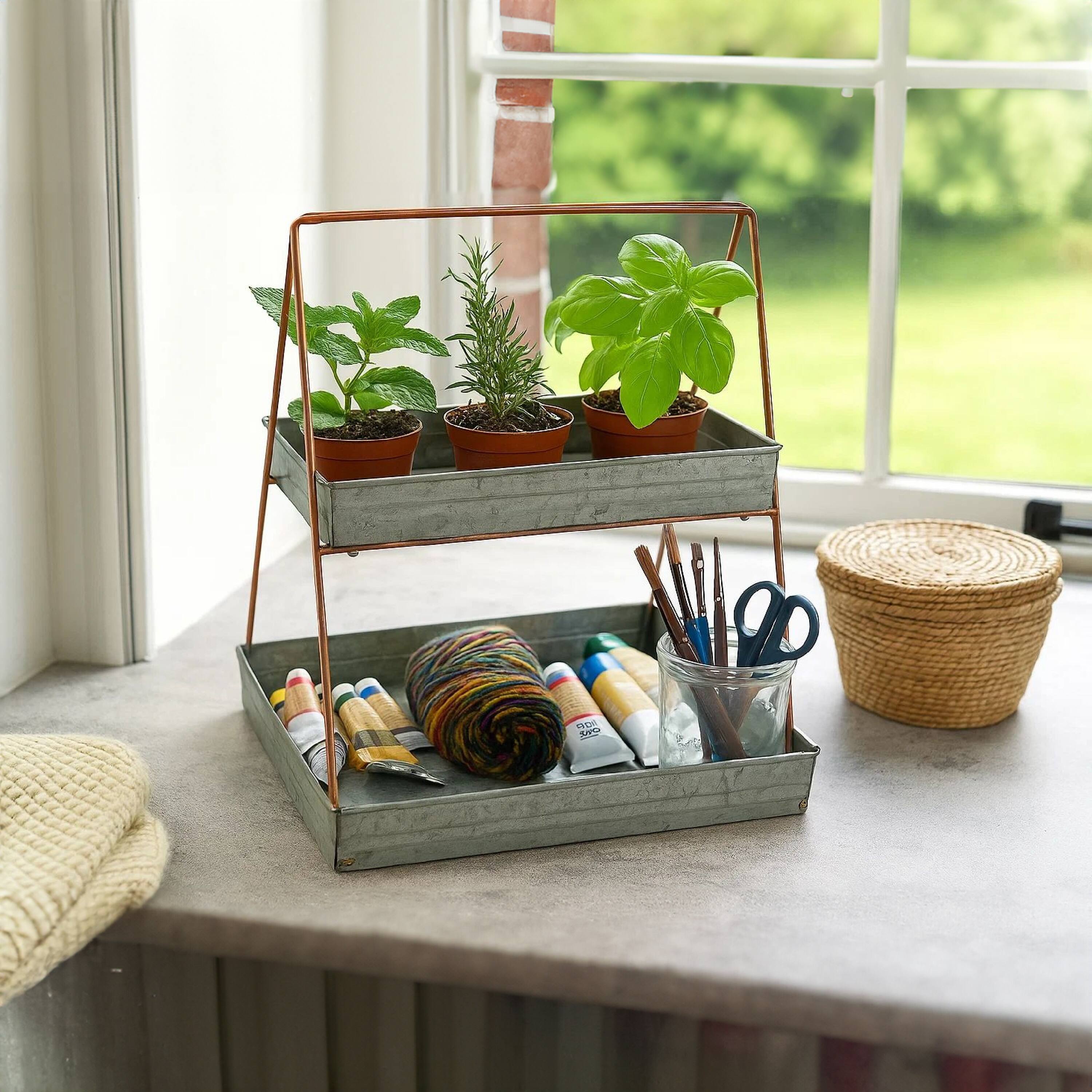 Alt View 8. Manhattan Lane - Galvanized Metal 2 Tiered Rectangular Serving Tray - Gray.