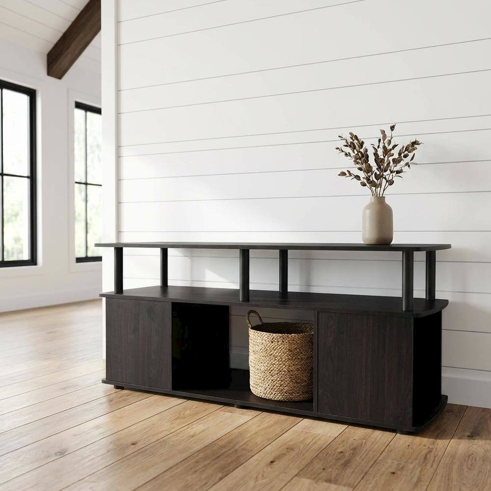 Angle. FurniFact - Black Utility Coffee Table with Open Storage and Sturdy Frame - Black.