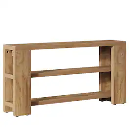 Kadyn - Oak Wood Console Table - 3-Shelf Open Base, Rustic Entryway/Living Room Storage, Sturdy & Elegant - Brown