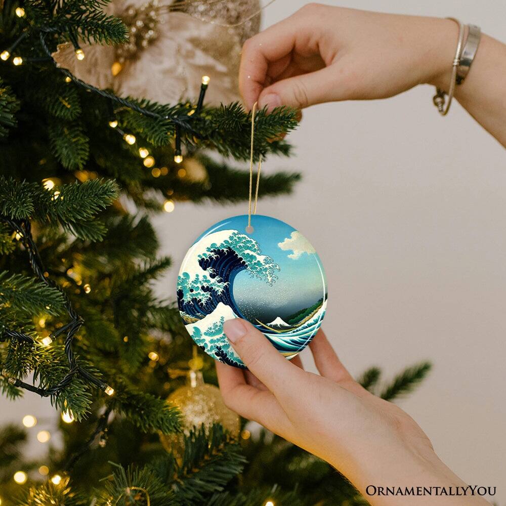 Alt View 1. OrnamentallyYou - Hokusai The Great Wave off Kanagawa Ceramic Ornament Famous Painting Souvenir And Decor - Multi-colored.