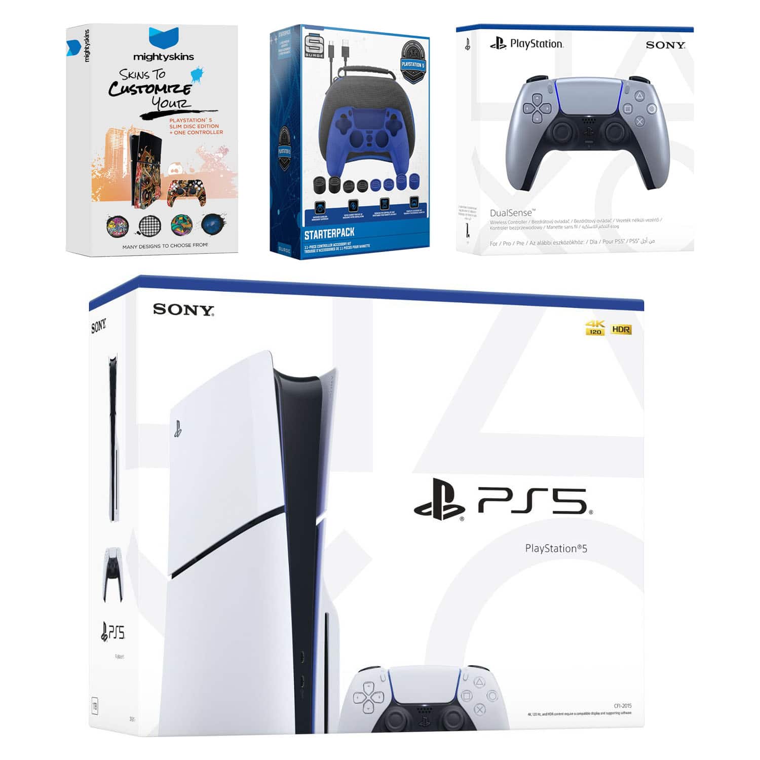 PlayStation 5 Slim Disc Bundle with Extra Controller, Accessory Kit and MightySkins Code - PlayStation 5